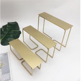 Stainless steel three piece stool frame Commercial Furniture metal wire flow table high and low shoe bag display tables2544