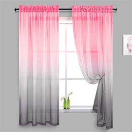 Pink Grey tulle Curtain for Bedroom Decor Window Sheer Curtain for Girls Room Decorations Baby Nursery Living Room 210712