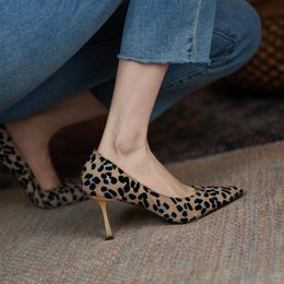 Dress Shoes Women On Heels Sexy Leopard Pointed Toe Pumps Kid Suede High Slip Nightclub Pump Bombas Talon Femme