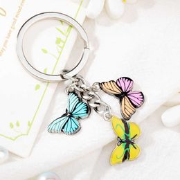 Three Butterfly Keychain Chain Ring Holder Charm Colorful Butterfly Key Fashion Simple Insect Keychain Bag Pendant Jewelry G1019