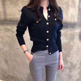 Tight Coat Cardigan Sweater Retro Short Korean Spring And Autumn Small Knitted Women's Long-sleeved Shirt Slim 210427