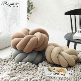 Regina Cotton DIY Hand Knot Back Cushions Cosy Car Lumbar Pillow Home Decorative Sofa Seat Cushion Soft Office Hand Rest Pillows 210716