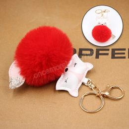 Cute Fox Plush Keychain Pompoms Leather Key Chain Key Holder Car Bag Handbag Charms Keyring Women Creative Jewellery Gifts