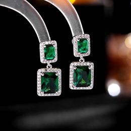 Green Crystal Cube Earrings for Women Korean Fashion Creative Cubic Zirconia Dangle Luxury Jewellery Brand Stud Earings