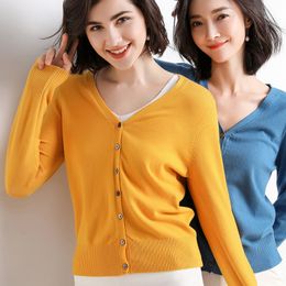Ladies Knitted Cardigans Spring Autumn Cardigan Sweaters Women Casual Long Sleeve Tops V Neck Solid Women Sweater Coat Female 210416