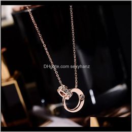 Necklaces & Pendants Drop Delivery 2021 Yun Ruo Rose Gold Colour Chic Fashion Round Crystal Pendant Necklace Titanium Steel Jewellery Woman Gift