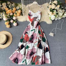 Vintage Women Floral Print Maxi Dress Summer Sexy V-neck Backless es Female Elegant Bohemian Party Long Vestido 210430