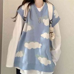 Spring and autumn Korean version of the V-neck loose pullover lazy knit sweater vest jacket female students 210427