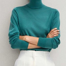 Withe Sweater Pull Femme England Style Fashion Simple Solid Turtleneck Knit Wool Pullovers Tops 211011