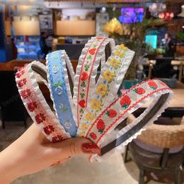 2021 Spring Fashion Embroidery Floral Hair Hoop Headband For Girls Baby Hairpin Bezel Hairband Headwear Hair Accessories