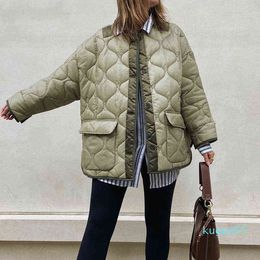 Women's Quilted Coat Parkas Warm Green Oversized Female Casual Long Sleeve Pocket Short Jackets Padded Loose 2021 Winter Y1217