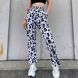 Milk Cow Print Harajuku Female Elastic High Waist Y2k Pants For Women Tie Dye Sweatpant Long Straight Trouser Capri Streetwear 210415