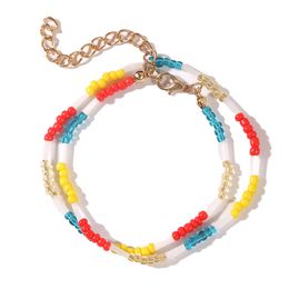 Boho Ladies Handmade Beaded Multicolor Glass Beads Interval White Glass Tube Multilayer Bracelets For Women Beach Style Jewelry