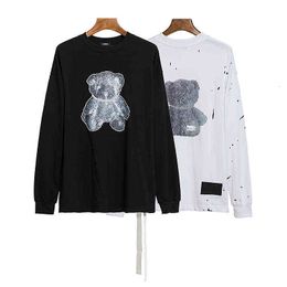 Brand Fashion We11 Bear Reflective Printing Loose Version Couple's Long Sleeve Sweater for Men and Women