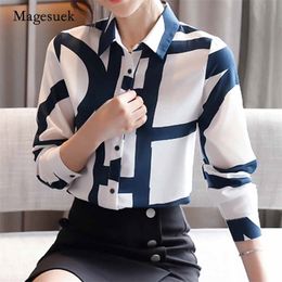 Autumn Korean Loose Print Women Blouse and Tops Long Sleeve Casual Cardigan Chiffon Shirt Blusas Mujer 10789 210518