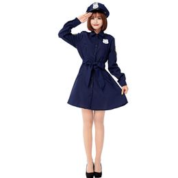 Adult Halloween Costume Cosplay Inspector with Hat Long Sleeve Dress Policewoman Uniform Role Clothes Y0913