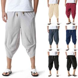 Solid Harem Pants Men Cotton Casual Mens Trousers Breathable Cosy Baggy Cross-Pants Harajuku Oversize Streetwear 210524