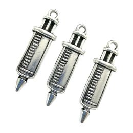 Lot 100pcs syringe Antique Silver Charms Pendants for Jewellery making Earring Necklace Bracelet Key chain accessories 30*8mmm DH0788