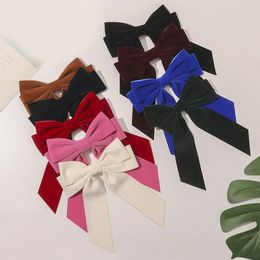 Vintage Velvet Hair Clips for Women Girls Long Ribbon Hair Clips Bow Duckbill Barrette Hair Accessories Korean Style Hairpins