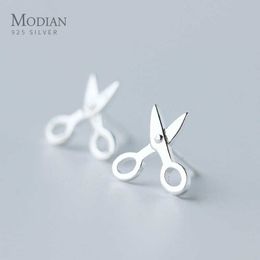 925 Sterling Silver Simple Cute Scissors Stud Earrings for Women Brincos Exquisite Ear Statement Jewellery 210707