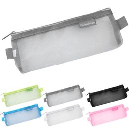 Pencil Bags 6 Colour Portable Nylon Mesh Pen Bag Case Zipped Stationery Pouch For Home Office School