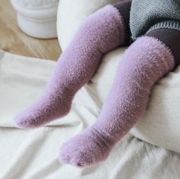 Children Socks Solid Color Baby Over-The-Knee Stockings Winter Winter Ferret Thickening Straight Board Middle Tube Stacked Socks KKB2792