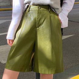 Summer Fashion Black Shorts PU Leather shorts Women's Thin Wide-leg Loose Trendy all-amtch clothing 16F1030 210510