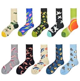 Men's Socks 1 Pair Funny Casual Sock Classic Vintage Tulip Geometry Flowers Birds Warm Mid Sox Male Plus Size EU 40-46 Wholesale