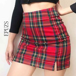 Vintage Sexy mini plaid skirts womens kawaii pencil bodycon skirts women red blue skirt girl summer korean faldas mujer 210330