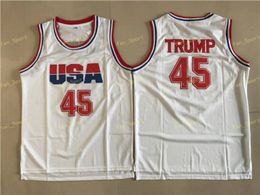 Mens 45 Donald Trump Movie Basketball Jersey USA Dream Team One Fashion 100% Stitched Basketball Shirts White Drop Ship