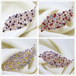 Pins, Brooches Classic Ly Crystal Large Leaf Bohemia Rose Gold-color 8 Colors Rhinestone Women Clothes Pin Jewelry B1440