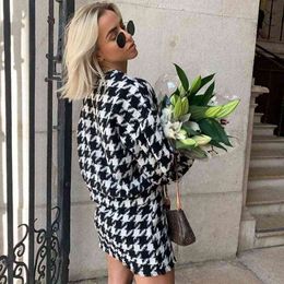 BOHO INSPIRED Houndstooth 2 Piece Set cardigan and skirt fashion 2 piece outfits for women skirt and top sexy two piece outfits 210330