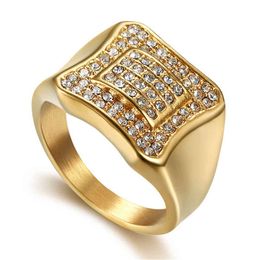 2021 High Quality Big Square Ring Male Gold Colour Stainless Steel Design Cocktail Rings For Men Hip Hop Party Jewellery