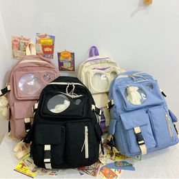 Backpacks Women Fashion Buckle Badge Candy Color Cute Schoolbags Student Shoulder Bags Teenager Girls College