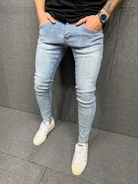 New Men's Elastic Slim Jeans Casual Ripped Skinny Trousers Street Clothing Denim Man Elastic Waist Slim Fit Denim Pants X0621