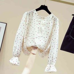 Autumn Women's V Neck Flare Long Sleeves Chiffon Casual Shirts Girls Ladies Shirt Blouse Tops A4072 210428