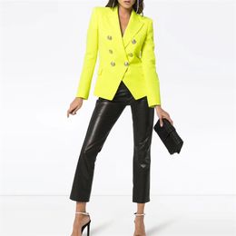 HIGH STREET Fashion Classic Designer Blazer Jacket Women's Lion Metal Buttons Double Breasted Yellow Outer 210521
