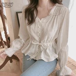 Vintage Tops Autumn Korean Cotton Solid Colour Ladies Shirt Casual Long Sleeve Cardigan Blouse Women 9590 210415