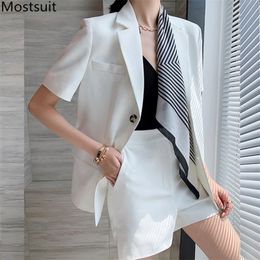 Summer Office Korean Two Piece Suit Sets Women Short Sleeve Tops + Shorts Outfits Ol Style Elegant Casual 2 210518