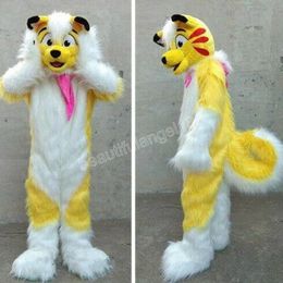 Halloween Yellow Long Fur Husky Fox Dog Mascot Costume customize Cartoon Plush Animal Anime theme character Adult Size Christmas Carnival fancy dress
