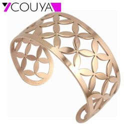 Rose Gold Color Bangles 27mm Wide Cuff Bracelet Fin Manchette Argent Bangles Punk Silver Color Fashion Metal Band Bangle Q0717