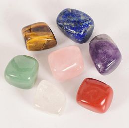 7pcs/Set Beautiful Chakra Natural Stones Palm Reiki Healing Crystals Gemstones Yoga Energy Stone + Black Bag Gifts