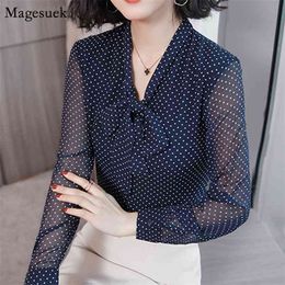 Autumn Long Sleeve Women Tops and Blouses Bow Elegant Ladies Shirts Solid Polka Dot Work Wear Chiffon 1864 210512