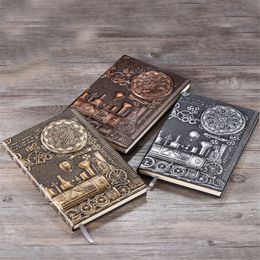 Retro Notebook Writing Journal Embossed Train Travel Daily Notepad Hardcover Diary Exquisite Book Gift A5 Lined KDJK2104