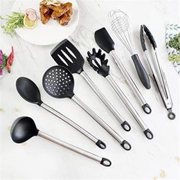 8pcs/set Silicone Cooking Utensils with Stainless Steel Handle Nonstick Heat Resistant Kitchen Gadgets Cookware Spatula
