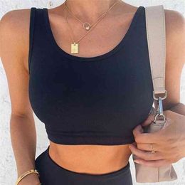 Women Sexy Cool Black Tank Tops Vest Bare Midriff Sleeveless T-Shirt Summer Beach Knitted Crop Top 210401