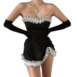 Sexy Dress For Women Summer Fashion Black Wrapped Chest One Shoulder Sleeveless Slim Dresses Female LR1155 210531