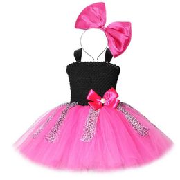 DrGirl with Bow Headband Flower PrincGirl Party Dresses for Kids Birthday Cosplay Costume Leopard Children Clothing X0803