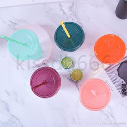 100psc glitter Plastic Drinking Tumblers 16oz Colourful cups with lid and straw Candy Colours Reusable cold drinks cup magic Coffee beer mugs