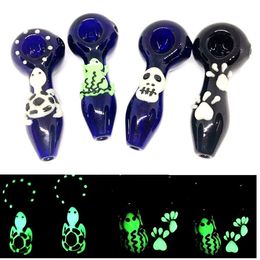 Glass Hand Pipe Glow in the dark 4 inch Smoking Spoon Pipes Pyrex Oil Burner Hand-blown Tobacco Bowl Bong